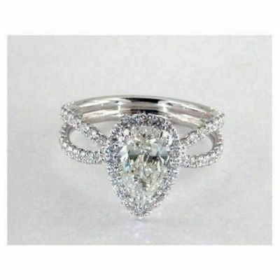 2.1Ct Pear Cut Lab-Created Diamond 14K White Gold Halo Engagement Ring - Image 1 of 4