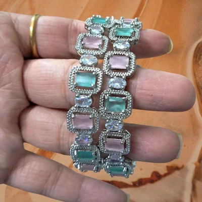 Designer AD CZ Indian Ethnic Wedding Silver Plated Bollywood Bridal 2'8... - Immagine 1 di 4