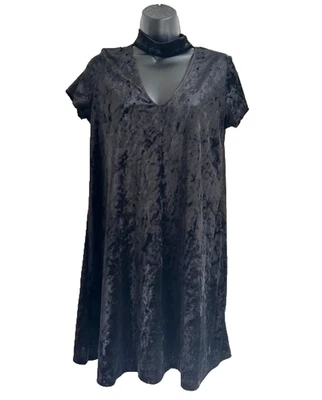 Y2K Dress Black Velvet Minidress Medium Whimsigoth Grunge Choker Neck Party - Image 1 of 4
