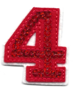 NUMBERS  - Red Sequin  2" Number "4" - Iron On Embroidered Applique - Picture 1 of 1