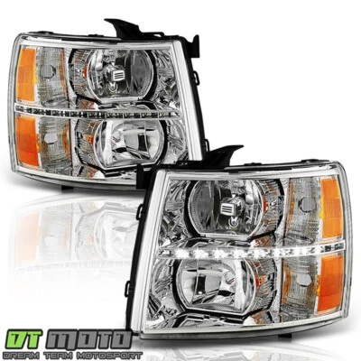 Faros de tira LED cromados para Chevy Silverado 1500 2500 3500 2007-2013 Foto 1 de 4