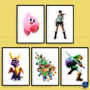 Spiro, Minecraft, Kirby Gaming Aquarell Splash Kinder Kunstdrucke - A5-A4-A3 - Bild 1 von 6