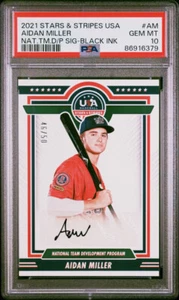 2021 2022 USA Stars & Stripes AIDAN MILLER AUTO RC INCHIOSTRO NERO #46/50 PSA 10 GEM - Foto 1 di 2