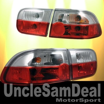 PARA HONDA CIVIC CRISTAL ROJO LENTE LUCES TRASERAS 4 PIEZAS CON BOMBILLAS AJUSTE DIRECTO Foto 1 de 2
