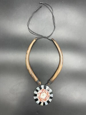 复古鲍鱼壳镶嵌柚木有线可调节滑动项链 — 第 1/4 张图片