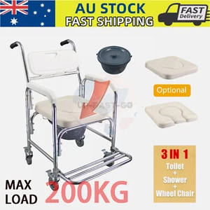 Mobile Shower Toilet Chair Commode Bathroom Bedside Aluminum Footrest Wheelchair - Picture 1 of 12
