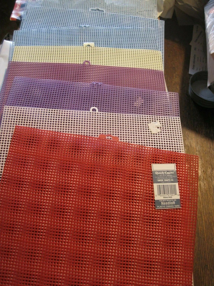 NEW Quick Count 8 SHEETS Plastic Canvas COLORED 7 MESH CANVAS-PURPLE/BLUE/RED - Image 1 of 1