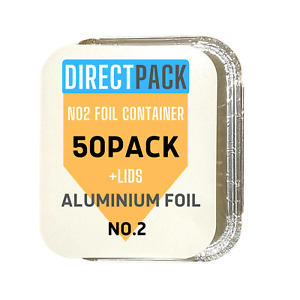 50 X ALUMINIUM FOIL FOOD TAKEAWAY CONTAINERS TRAYS + LIDS No2 (PACK OF 50)