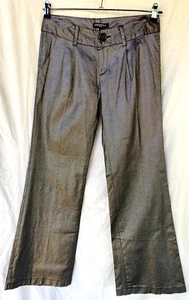 VTG Y2K..SHINY SILVER..WIDE LEG..BELL BOTTOM..PANTS..PLEAT..SIZE MED - Picture 1 of 3