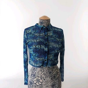 Daisy Street Mesh Blue Hippie 'In My Dreams' Retro Crop Shirt Top - UK10 - Picture 1 of 6