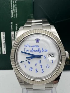 Rolex Datejust 41mm 116334 Custom Who Cares I'm Already Late Blue Dial Papers - Picture 1 of 11