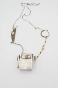 Art Studio Designer Modern brass sterling silver latched pill box chain necklace - Picture 1 of 8