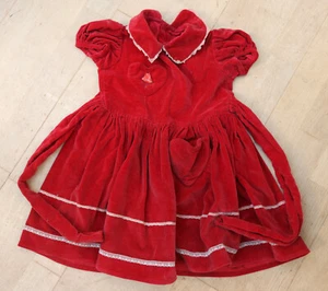 Vintage 1950s Red Velvet Girls Dress Handmade Lace Detail Age 4-5 - Picture 1 of 4