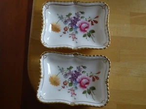 2 PETITS BAGUIERS MODELE POSIES ROSE PORCELAINE DERBY CHINA ANGLAIS lg 10 cm - Bild 1 von 9
