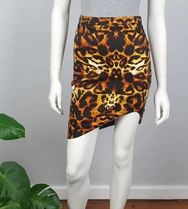 Bardot Size 8 Fitted Short Pencil Skirt Asymmetric Hem Lined Cheetah Animal - Bild 1 von 10