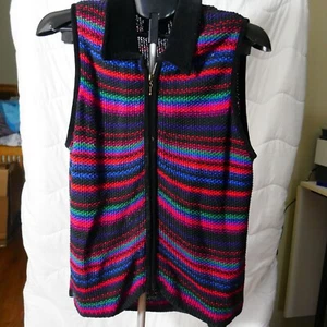 CRAZY HORSE Vintage Liz Claiborne Suéter Chaleco Rojo Verde Azul Grande - Imagen 1 de 9