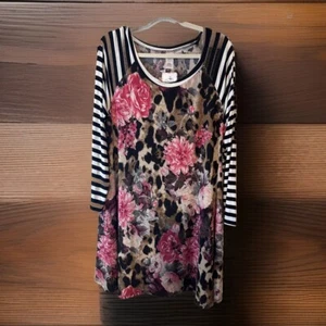 One Faith Dress Women's 2XL Pink Floral Fairy Cottagecore Leopard Long Sleeve - Picture 1 of 9