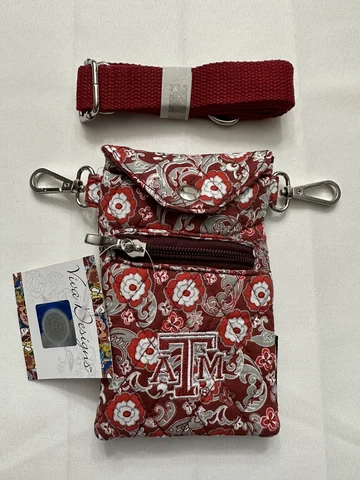 Viva Designs Texas A&M Aggies Floral Cell Phone Crossbody Bag Burgundy NWT Cover