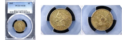1843 $5 VF35 PCGS-pop 19-Liberty Head Half  Eagle Cover