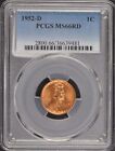 1952-D 1C Lincoln Cent - Type 1 Wheat Reverse Pcgs Ms66rd