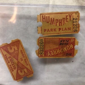 3 Vintage Tickets Humphrey Park Euclid Beach Park Ohio - Picture 1 of 6
