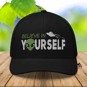 Alien UFO Believe in Yourself Trucker Hat for Men Women - Picture 1 of 25
