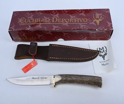 Охотничий нож Muela — ручка из рогов, кожаные ножны, коробка и бумага сделано в Испании - Изображение 1 из 4