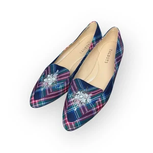 Talbots Damen-Ballerinas Weihnachten kariert rot silber und grün Größe 8 - Bild 1 von 6