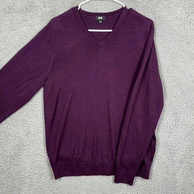 Uniqlo Nuevo Suéter de Lana Pura Cuello en V Para Hombres Grande Púrpura Tejido Pullover Ligero Foto 1 de 4