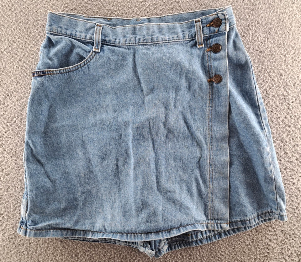 复古 Lee Denim Skort 女式 12 中号 26 蓝色裙短裤 90 年代美国制造 — 第 1/4 张图片