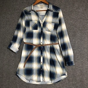 Passport Shirt Dress Womens XL Plaid Belted Tunic Long Sleeve Pockets Casual - Picture 1 of 14
