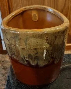 VINTAGE Brown Drip STONEWARE Glazed POTTERY WALL POCKET VASE POT - Picture 1 of 3