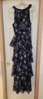 Maxi Vestido Tommy Hilfiger Mujer Volantes Azul Marino/Blanco Estampado Floral Talla 12 Foto 1 de 4