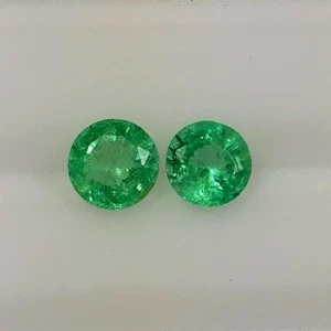 0.90ct Natural Ethiopian Emerald round nice mint green good luster matching pair - Picture 1 of 3