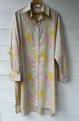 Handmade Women’s Oversized Shirt Dress Vintage Sheet Fabric 70s Floral Pastel L - Image 1 of 4