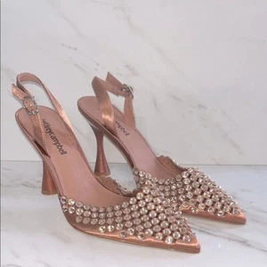 Tacones Jeffrey Campbell brillo cristal rubor satinado punta puntiaguda talla 6. (09) - Imagen 1 de 5