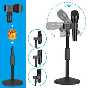 270° Round Base Desk Microphone Stand with Mic Clip Adjustable Desk Table Mic - Picture 1 of 10