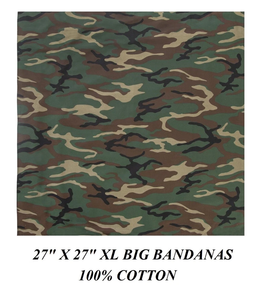 27" XL BIG OVER SIZE WOODLAND GREEN CAMO Camouflage Bandana Head Neck Wrap Scarf - Image 1 of 1