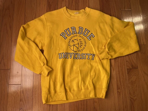 Vintage Purdue University Boilermakers Crewneck Sweatshirt Size L Yellow 90s 80s Cover