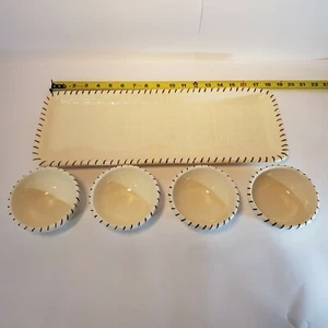 Mud Pie Ceramic 18" Serving Tray and 4 bowl set striped brown on rims holiday  - Picture 1 of 12