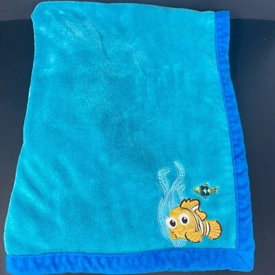 Disney Buscando a Nemo Manta Bebé Azul Bordada Pez en Esquina Seguridad Lovey  Foto 1 de 3