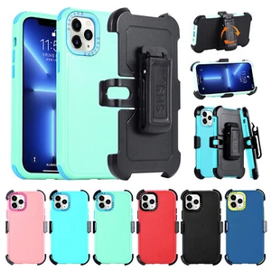 For iPhone 15 Pro Max 14 13 12 11 8 7 X Rugged Shockproof Belt Clip Stand Case - Picture 1 of 16