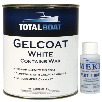TotalBoat Marine Gelcoat White Quart with Wax - Boat Building & Repair Coating