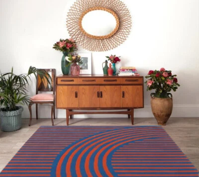 Alfombra alfombra Andee Stripes oliva moderna acolchada a mano 100 % lana Foto 1 de 4