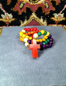 Vintage Children's Wooden Rosary 2 1/2 Inch Cross, 3/4 & 1/2 Inch Beeds - Picture 1 of 5