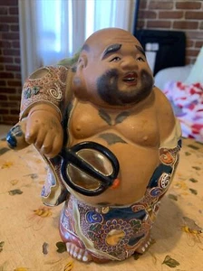 Antique, Japanese LitaniesGilded Porc. Hotei Budai Buddha figure. #31. Okimono. - Picture 1 of 18