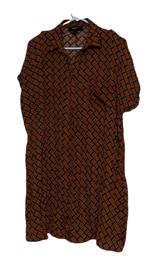 Forever 21 Plus 女式迷你连衣裙 0X 码棕色黑色十字准线纽扣前襟  — 第 1/4 张图片