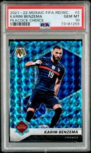 2021-22 Karim Benzema Panini Mosaic World Cup Peacock Choice France SSP PSA 10 - Picture 1 of 3