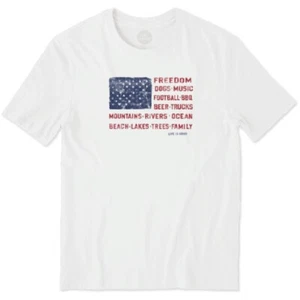 MEN'S LIFE IS GOOD FREEDOM FLAG SMOOTH TEE CLASSIC FIT CLOUD WHITE S SMALL NWT - Picture 1 of 4