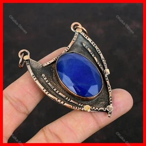Mothers day Deal Copper Oval Blue Saphire Gemstone Bezel Trendy Pendant Jewelry - Picture 1 of 6